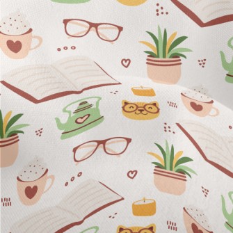 Spectacled Cat Reading A Book Lightweight Performance Linen