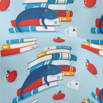 Cat Dozing On Book Lightweight Performance Linen