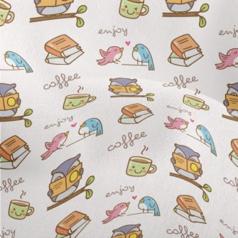 Bird Enjoying Coffee Time Lightweight Performance Linen