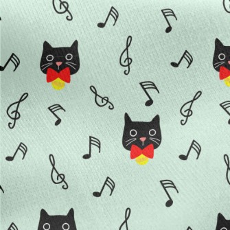 Black Cat And Musical Notes Jersey Backed Fleece