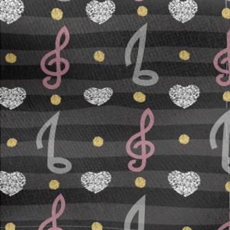 Musical Note Heart Stripes Jersey Backed Fleece