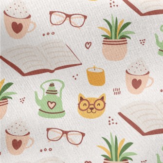 Spectacled Cat Reading A Book Jersey Backed Fleece