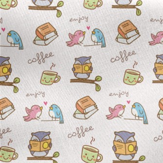 Bird Enjoying Coffee Time Jersey Backed Fleece