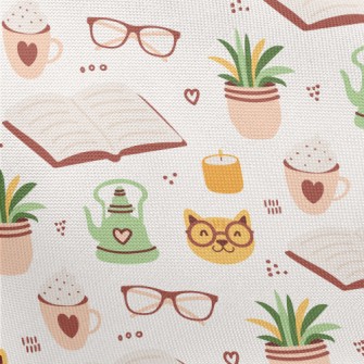 Spectacled Cat Reading A Book Pongee