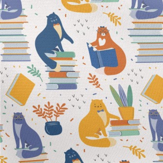 Smart Cat Reading A Book Pongee