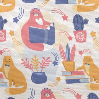 Spectacled Cat Admiring Flower Pongee