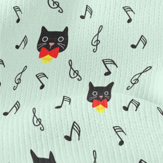 Black Cat And Musical Notes Stretch Jersey