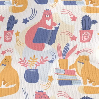 Spectacled Cat Admiring Flower Stretch Jersey