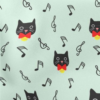 Black Cat And Musical Notes Lightweight Cotton Poplin