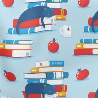 Cat Dozing On Book Lightweight Cotton Poplin