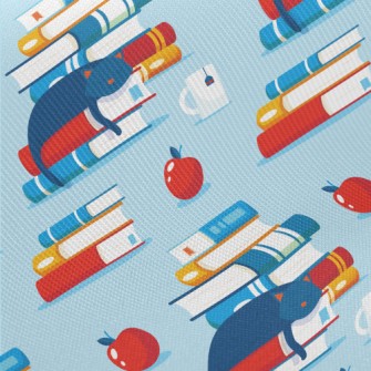 Cat Dozing On Book Midweight Cotton Poplin