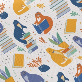 Smart Cat Reading A Book Midweight Cotton Poplin