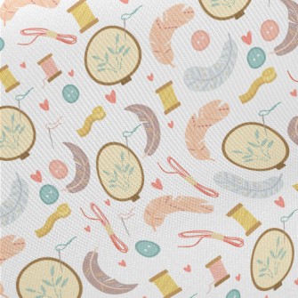 Hand Embroidered Feathers Midweight Cotton Poplin