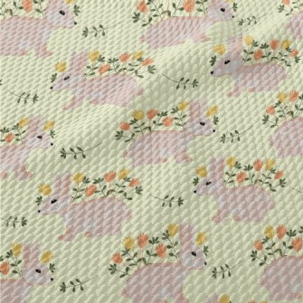 Pink Hare With Flowers Birdseye Piqué