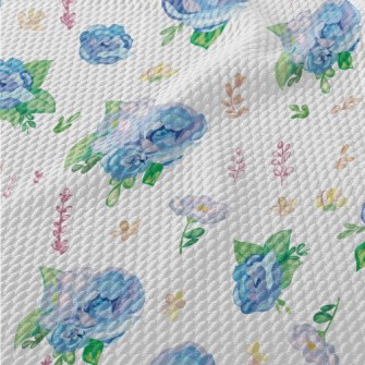 Hand Drawn Watercolor Blue Ros Birdseye Piqué