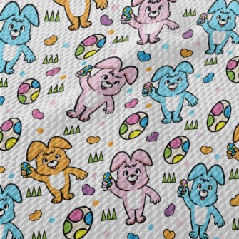 Colorful Bunny And Easter Eggs Birdseye Piqué