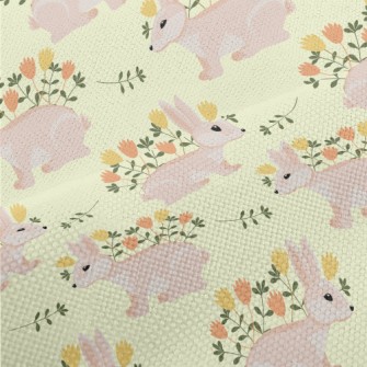 Pink Hare With Flowers Performance Linen