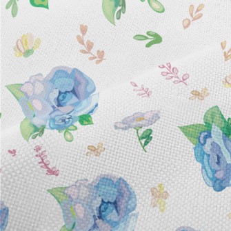 Hand Drawn Watercolor Blue Ros Performance Linen