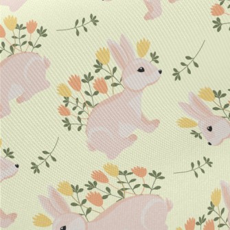 Pink Hare With Flowers Twill
