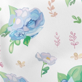 Hand Drawn Watercolor Blue Ros Stretch Ponte