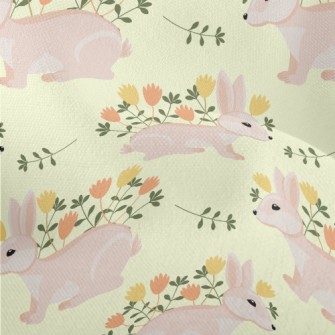 Pink Hare With Flowers Lightweight Performance Linen