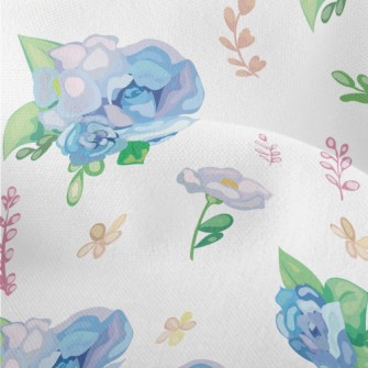 Hand Drawn Watercolor Blue Ros Lightweight Performance Linen