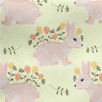 Pink Hare With Flowers Jersey Backed Fleece