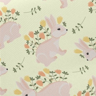 Pink Hare With Flowers Midweight Cotton Poplin