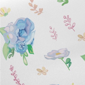 Hand Drawn Watercolor Blue Ros Midweight Cotton Poplin