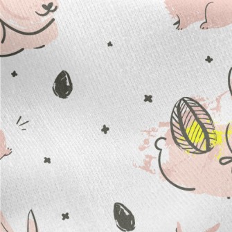 Pink Bunny Doodle Jersey Backed Fleece