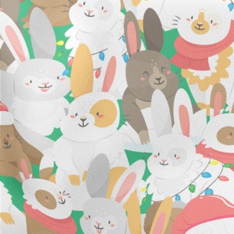 Merry Christmas Bunny Party Lightweight Cotton Poplin