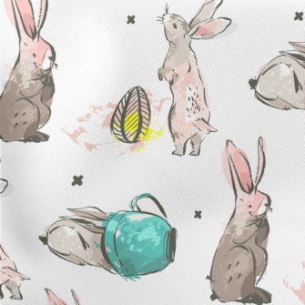 Elegant Hand Drawn Rabbit Lightweight Cotton Poplin