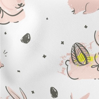 Pink Bunny Doodle Lightweight Cotton Poplin