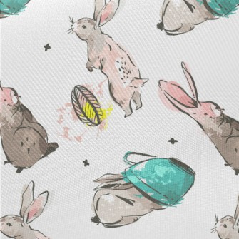 Elegant Hand Drawn Rabbit Midweight Cotton Poplin