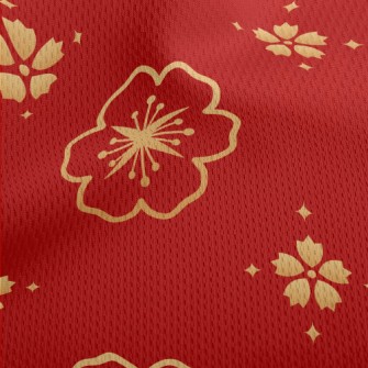 Golden Cherry Blossom Pattern Athletic Mesh Flat Back