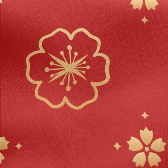 Golden Cherry Blossom Pattern Jersey Backed Fleece