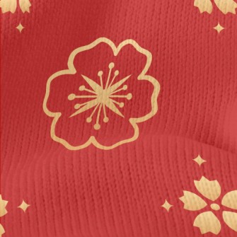 Golden Cherry Blossom Pattern Stretch Jersey