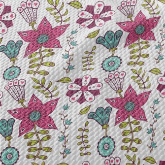 Artistic Hand Drawn Flowers Birdseye Piqué
