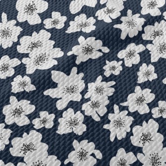Abstract White Flowers Birdseye Piqué