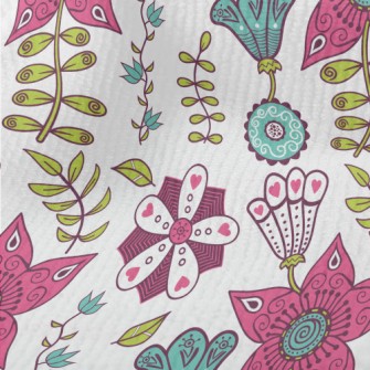 Artistic Hand Drawn Flowers Terry