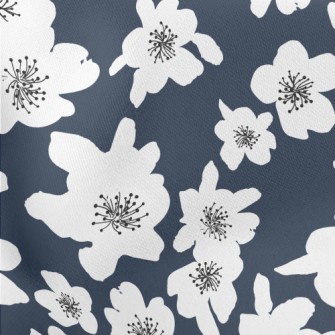 Abstract White Flowers Lightweight Cotton Poplin