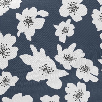 Abstract White Flowers Midweight Cotton Poplin