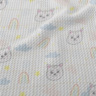 Big-eyed Cat And Rainbow Birdseye Piqué