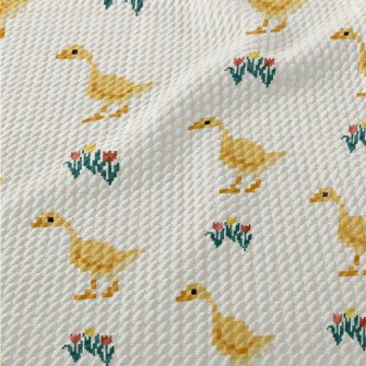 Pixel Cute Duck And Flowers Birdseye Piqué