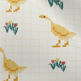 Pixel Cute Duck And Flowers Chiffon