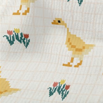 Pixel Cute Duck And Flowers Terry