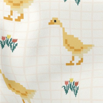 Pixel Cute Duck And Flowers Stretch Ponte