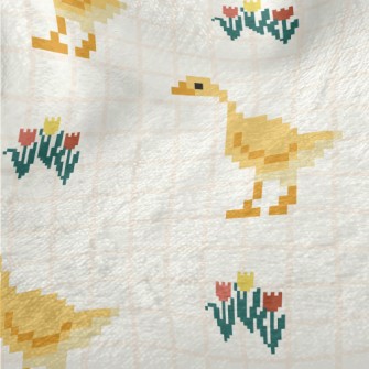Pixel Cute Duck And Flowers Minky