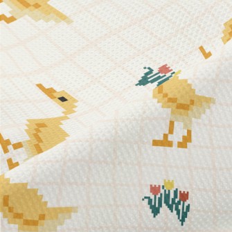 Pixel Cute Duck And Flowers Piqué