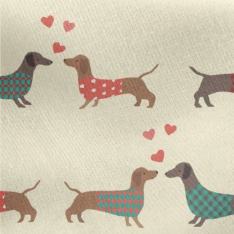 Dachshund Wearing Plaid Coat Jersey Backed Fleece